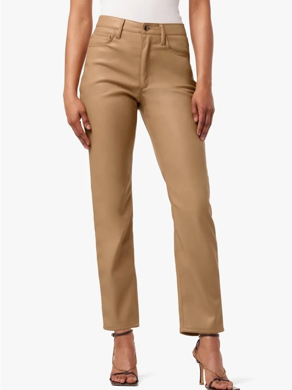 Joe’s Jeans the honor vegan leather high rise straight leg pant fawn Size 29 EUC